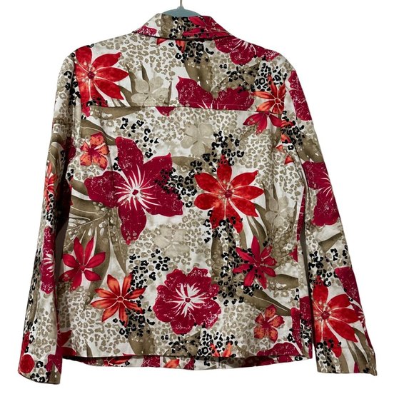 Additions by Chico’s women’s size 1 (M/8) red floral long sleeve shacket - Picture 3 of 6